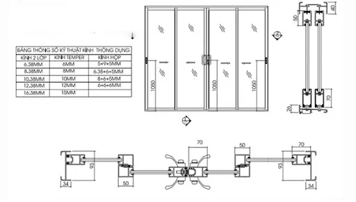 Thông số kỹ thuật và cấu tạo mẫu Cửa nhôm Xingfa 4 cánh